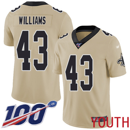 New Orleans Saints Limited Gold Youth Marcus Williams Jersey NFL Football #43 100th Season Inverted Legend Jersey->youth nfl jersey->Youth Jersey
